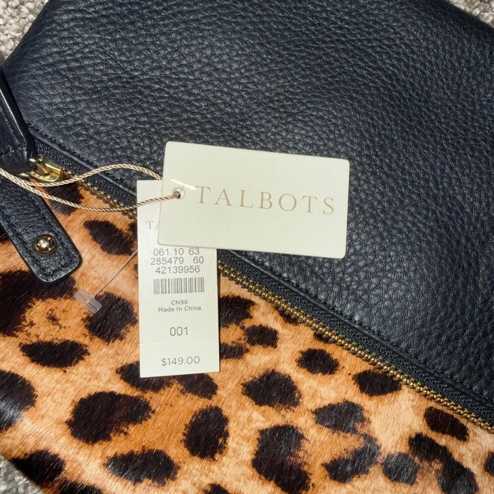 Talbots Foldover Clutch Women OS‎ Black Leopard New Leather Calf Hair Bag